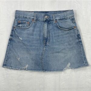Zara Kids Girls Blue Distressed Denim Mini Skirt Adjustable Waist 12-13 156cm